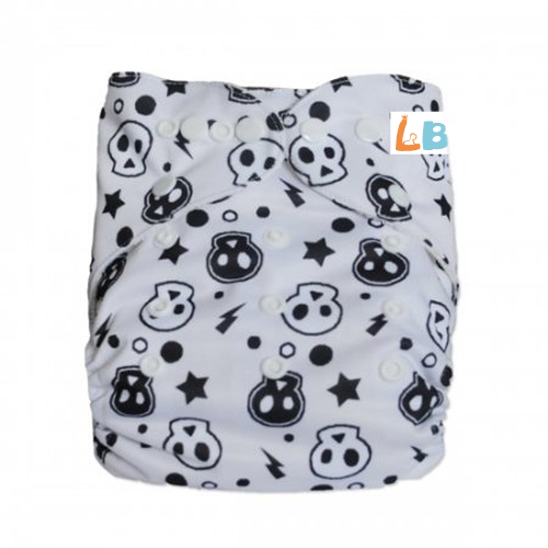 LBB(TM) Baby Resuable Washable Pocket Cloth Diaper,White Skulls - Click Image to Close