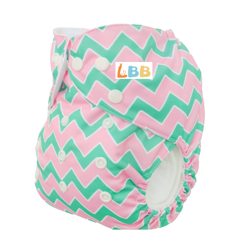 LBB(TM) Baby Resuable Washable Pocket Cloth Diaper,Pink-Green Stripes - Click Image to Close