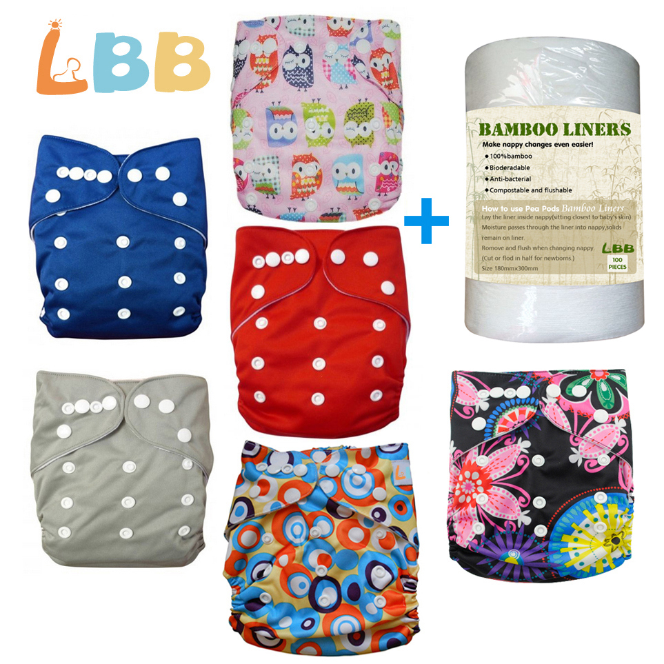 LBB(TM) Baby Double Rows of Snaps 6pcs+1 roll of liner Pack Fitted Pocket Washable Adjustable C