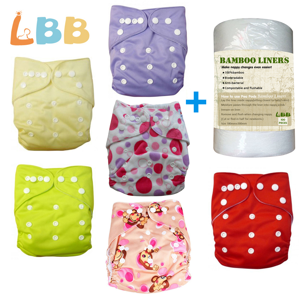 LBB(TM) Baby Double Rows of Snaps 6pcs+1 roll of liner Pack Fitted Pocket Washable Adjustable C