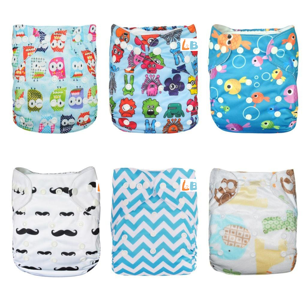 LBB(TM) Baby Resuable Washable Pocket Cloth Diaper With Adjustable Snap,6 pcs+ 6 inserts,Fish - Click Image to Close