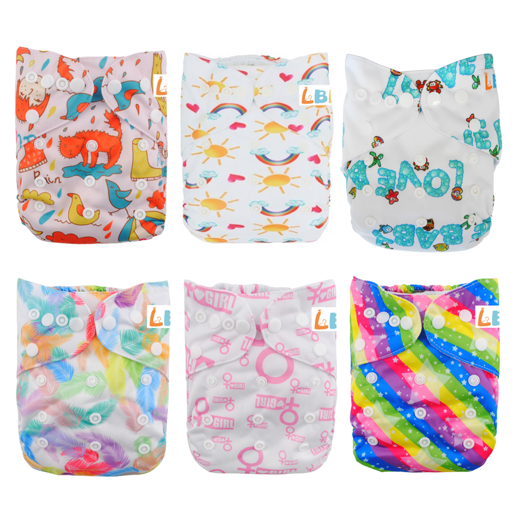 LBB(TM) Baby Resuable Washable Pocket Cloth Diaper With Adjustable Snap,6 pcs+ 6 inserts for gir - Click Image to Close