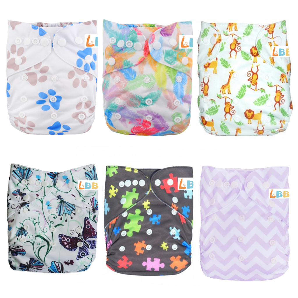 LBB(TM) Baby Resuable Washable Pocket Cloth Diaper With Adjustable Snap,6 pcs+ 6 inserts,(Netura - Click Image to Close