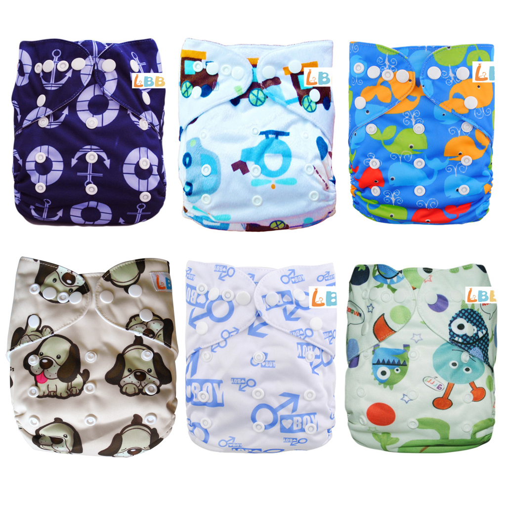 LBB(TM) Baby Resuable Washable Pocket Cloth Diaper With Adjustable Snap,6 pcs+ 6 inserts,(Boy Co - Click Image to Close