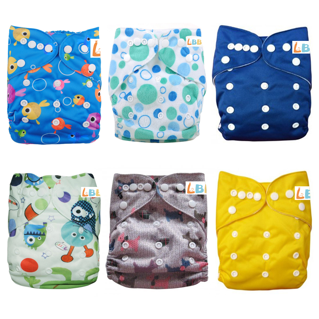 LBB(TM) Baby Resuable Washable Pocket Cloth Diaper With Adjustable Snap,6 pcs+ 6 inserts for Boy - Click Image to Close